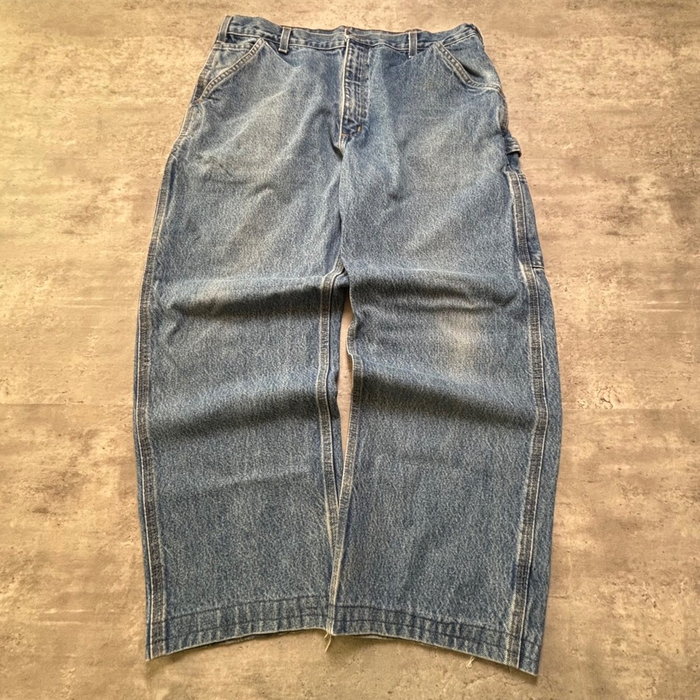 Carhartt Carpenter Jeans 35x28 Blue Light Wash B237 DST Dungaree Fit Workwear